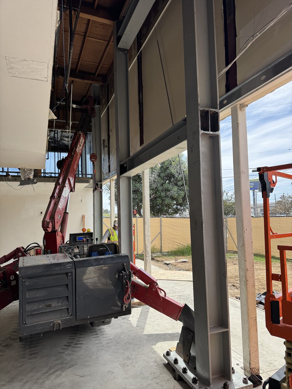 Steel framing installation for a commercial construction project
