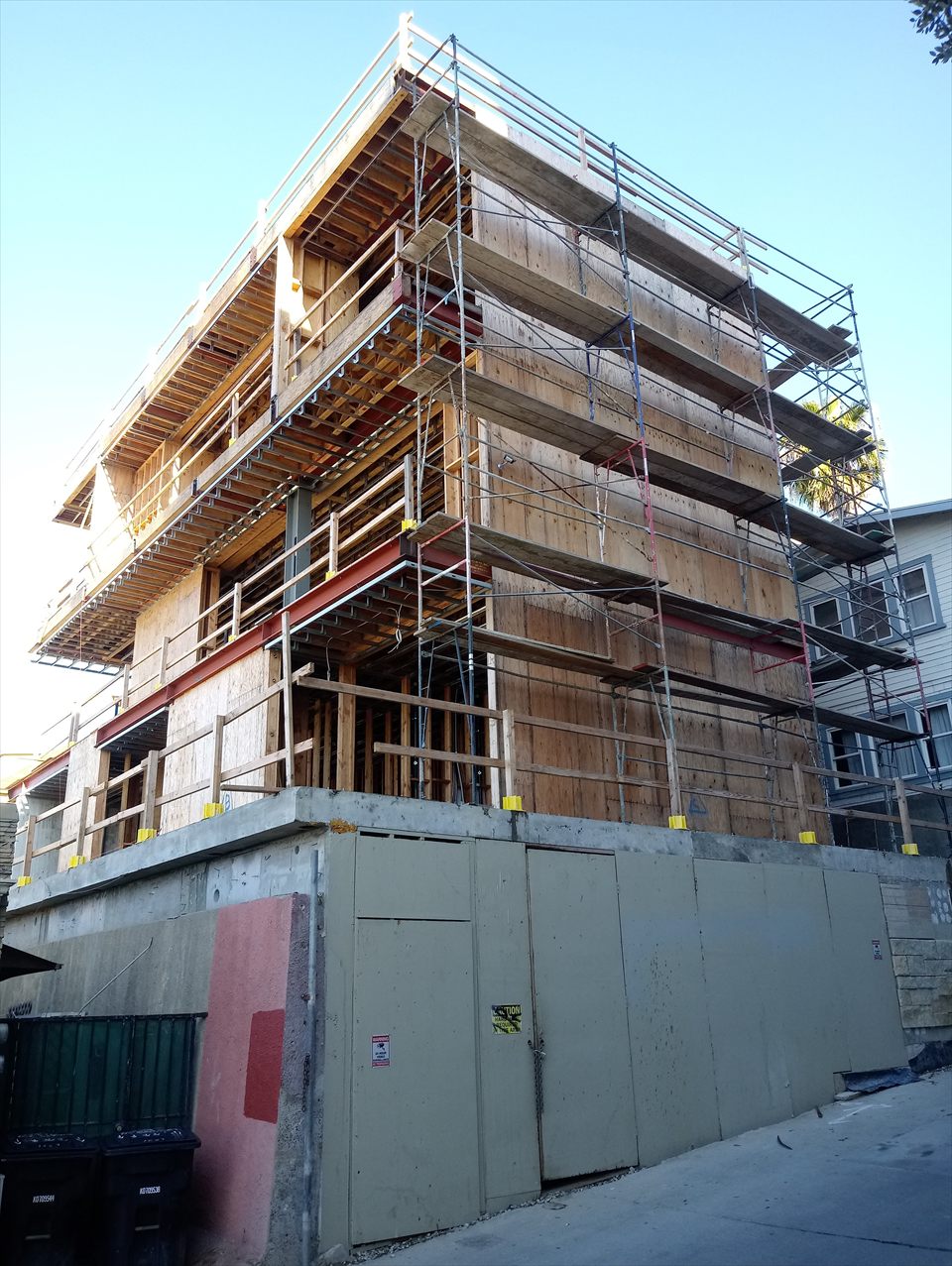 Multi-level hillside structure under construction