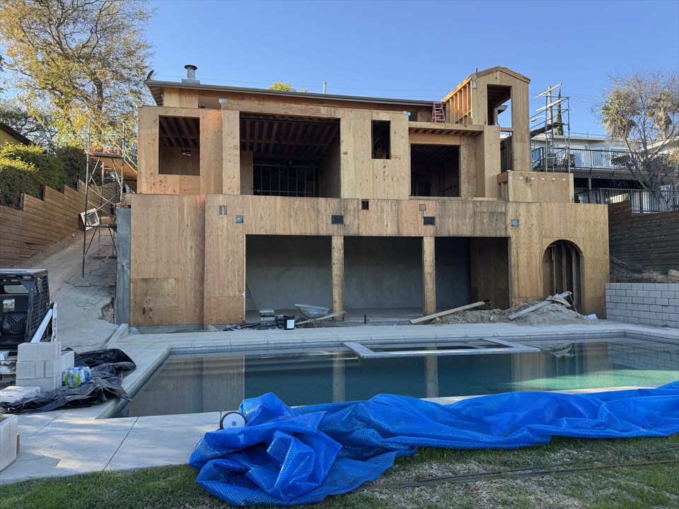 Hillside residence under exterior construction